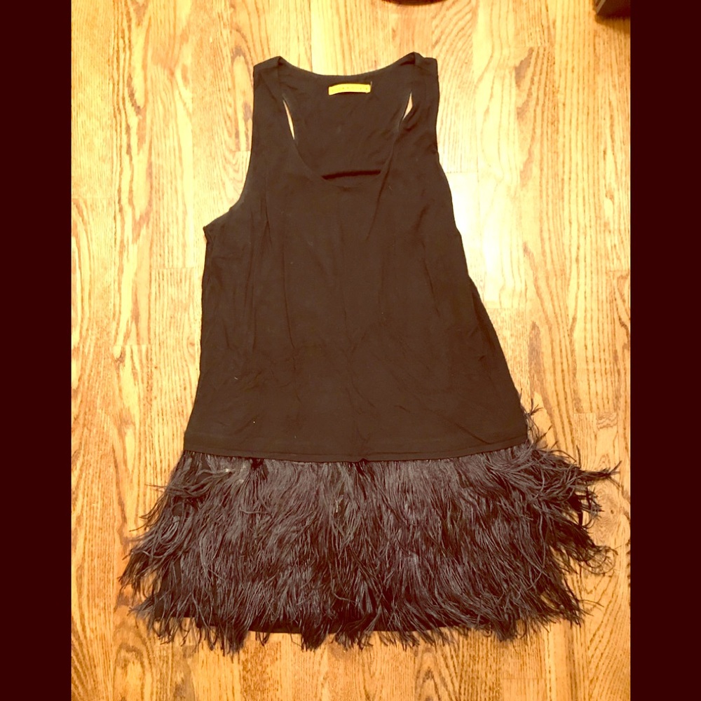 Alice + Olivia Black Ostrich Feather Dress